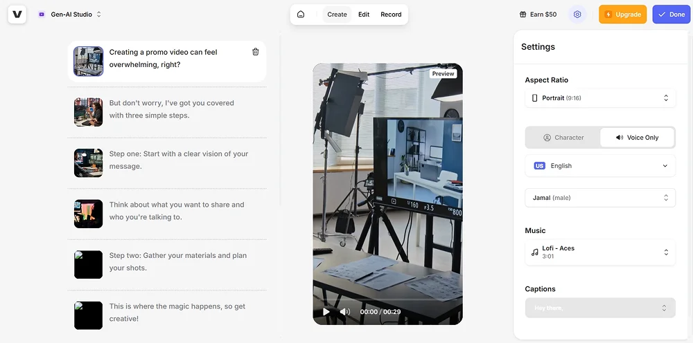 Интерфейс Veed.io
