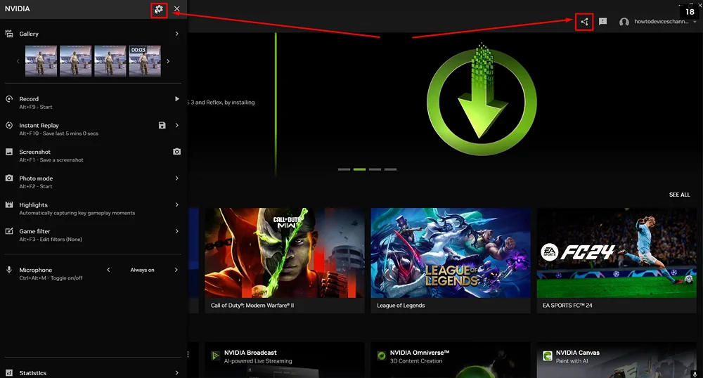 создать скриншот с помощью Nvidia App