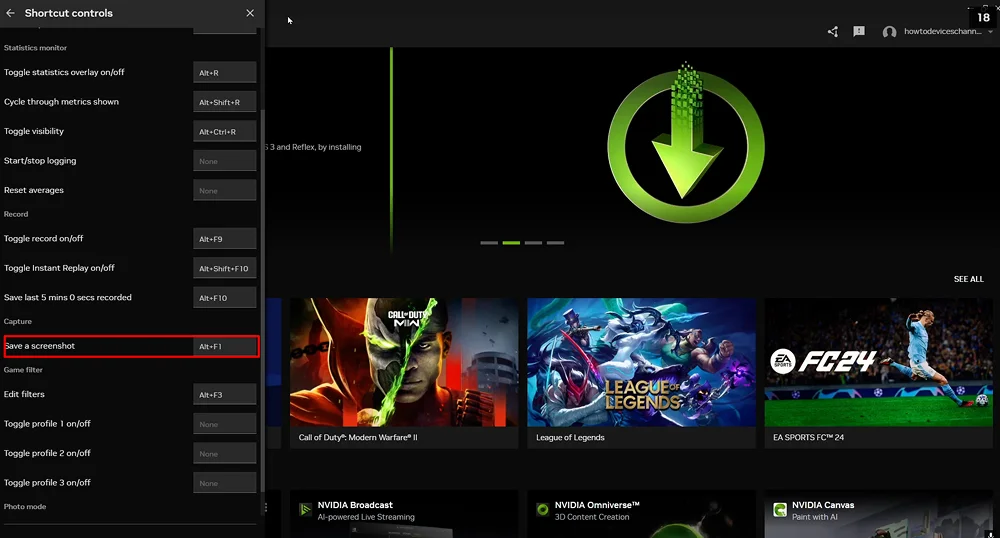 установка горячих клавиш