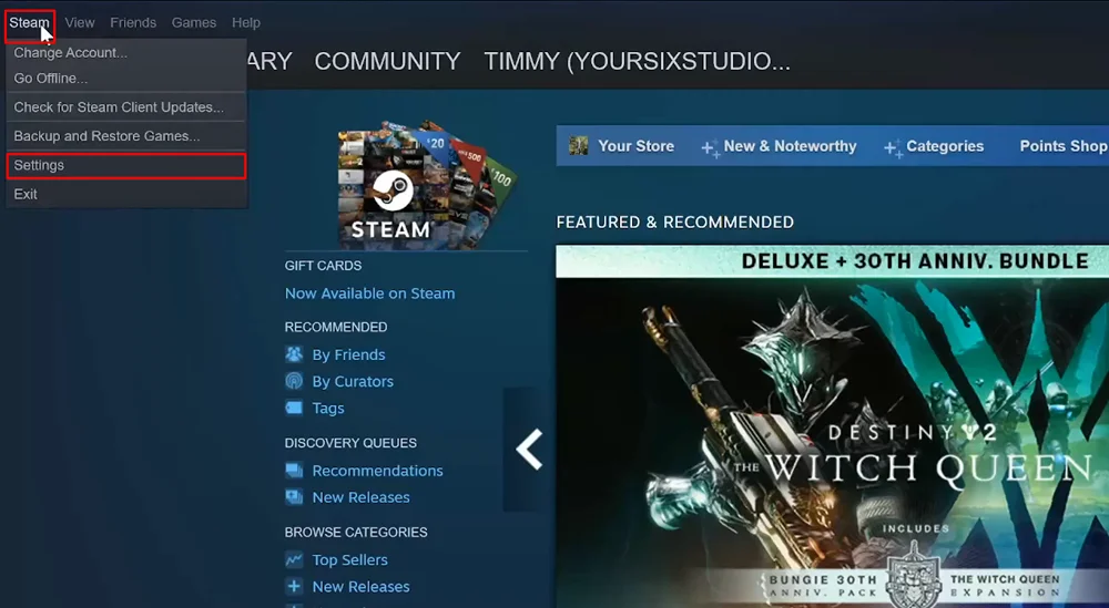 настройки Steam
