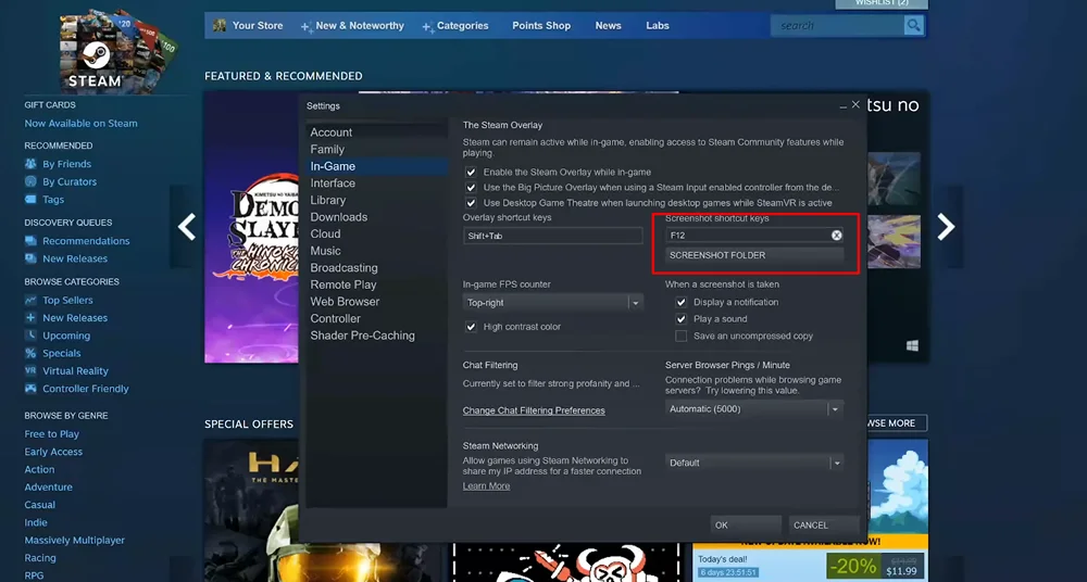 параметры для создания скриншотов