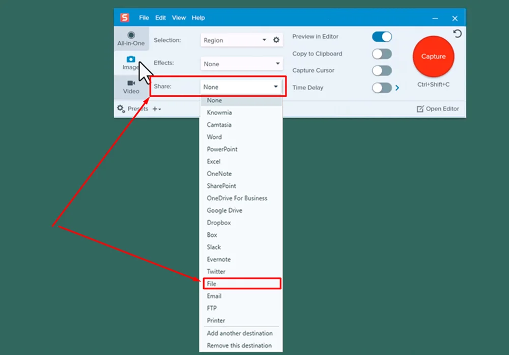 выбор папки для экспорта