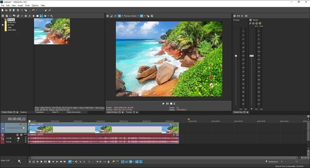 Интерфейс Vegas Pro